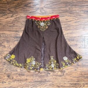 IVKO Woman • floral jacquard skirt brown wool knit flare Serbia bohemian